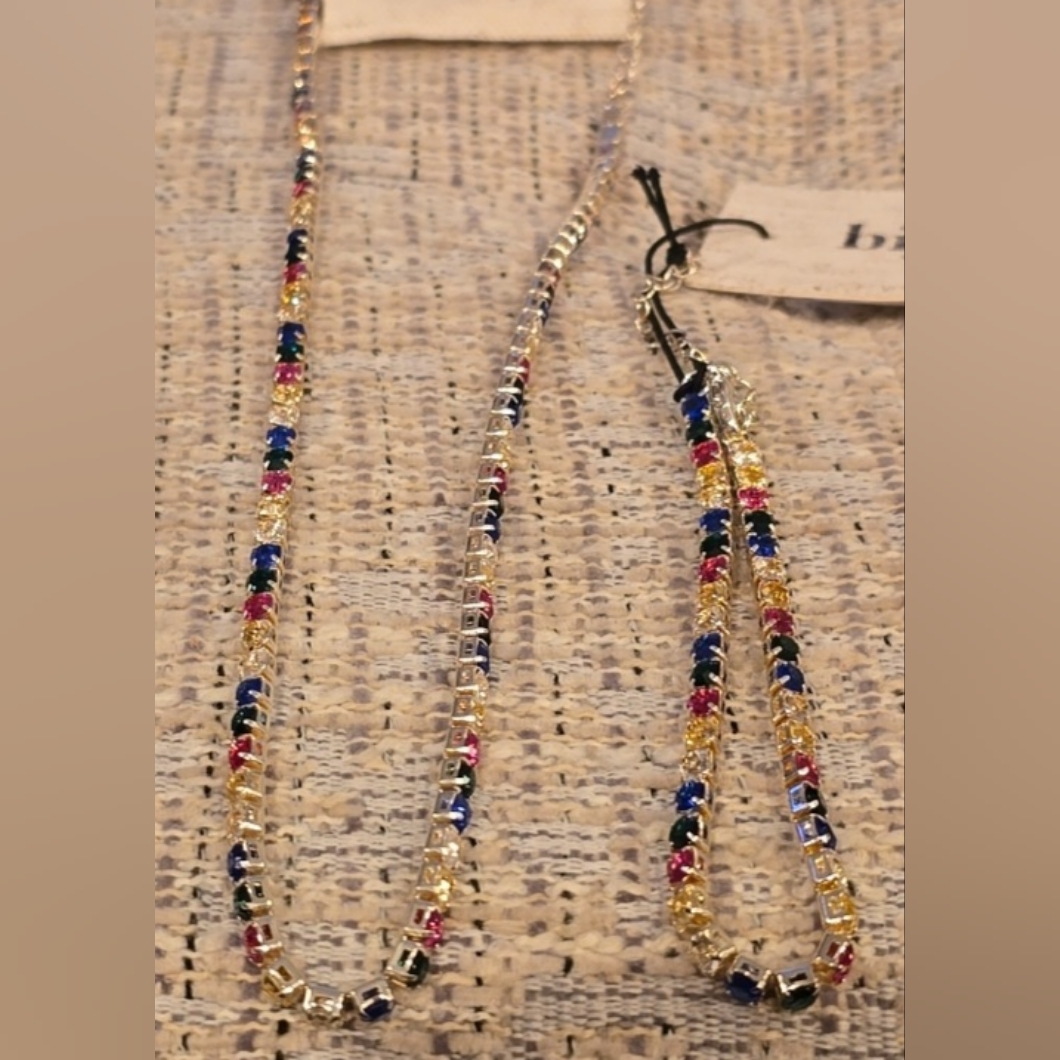 Bijoux Brand Women's Fashion Jewelry Multi Colored Necklace And Bracelet Bundle